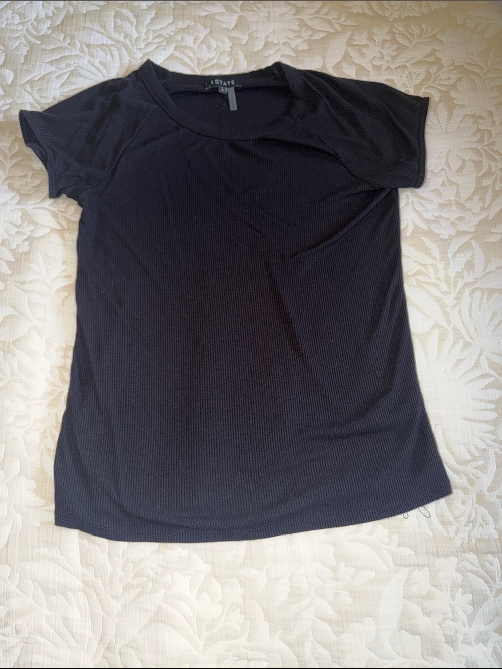 State Ribbed Short-Sleeve Crewneck Tee in Black